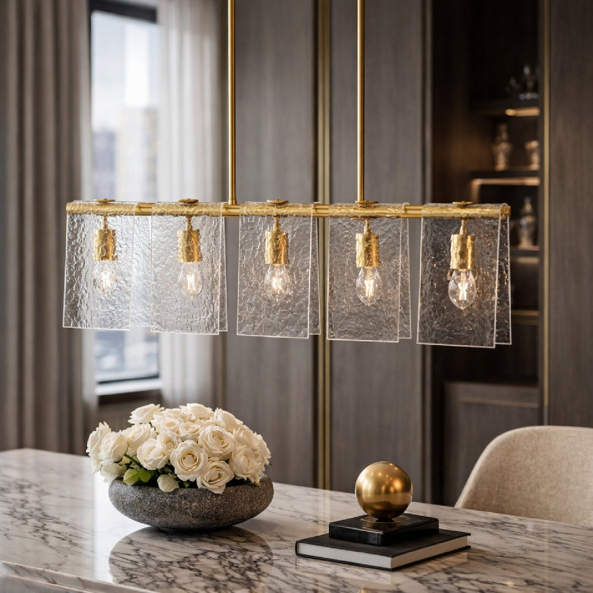 Modern European furniture - 5-Light Glass Pyramid Linear Chandelier - www.oroa.com