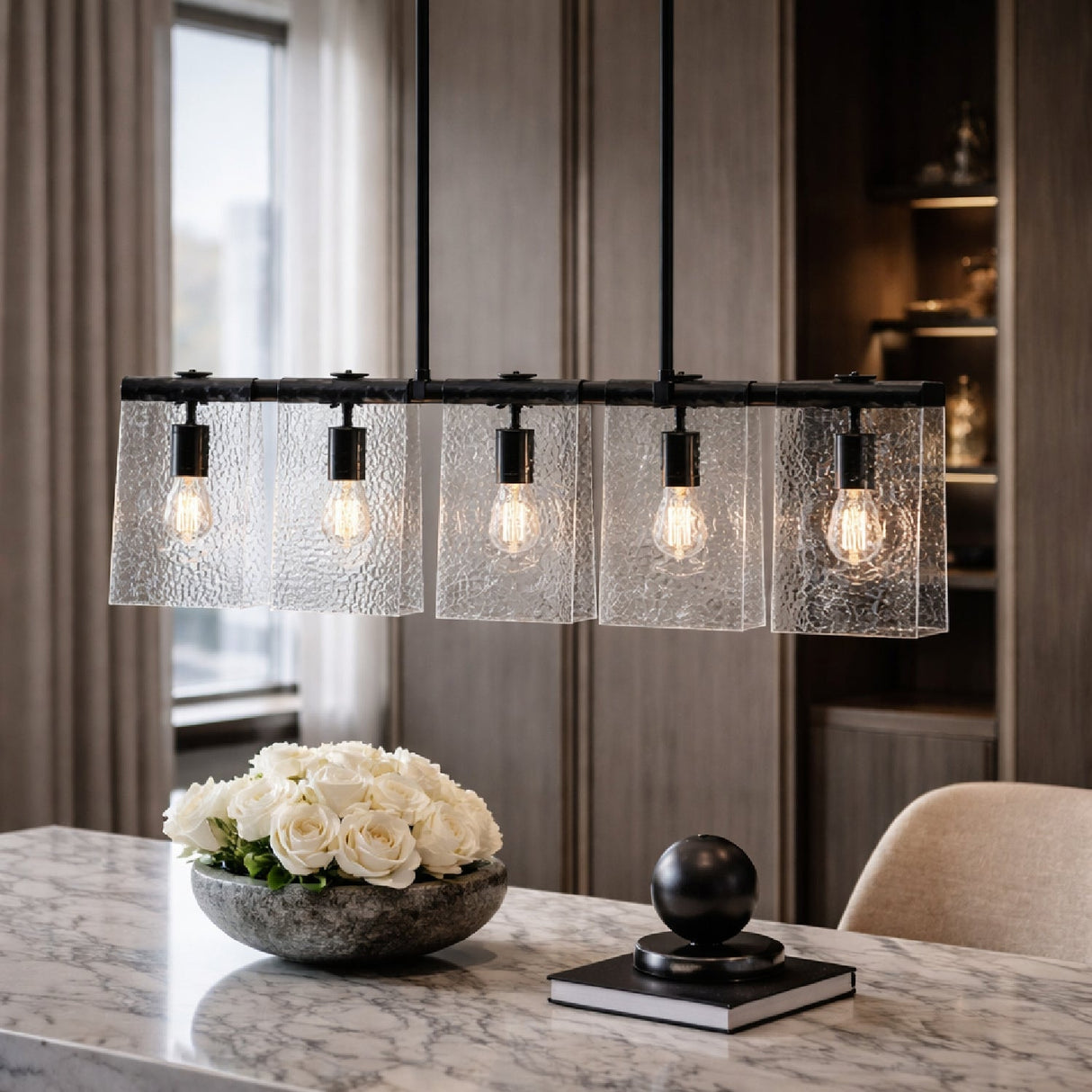 Modern European furniture - 5-Light Glass Pyramid Linear Chandelier - www.oroa.com
