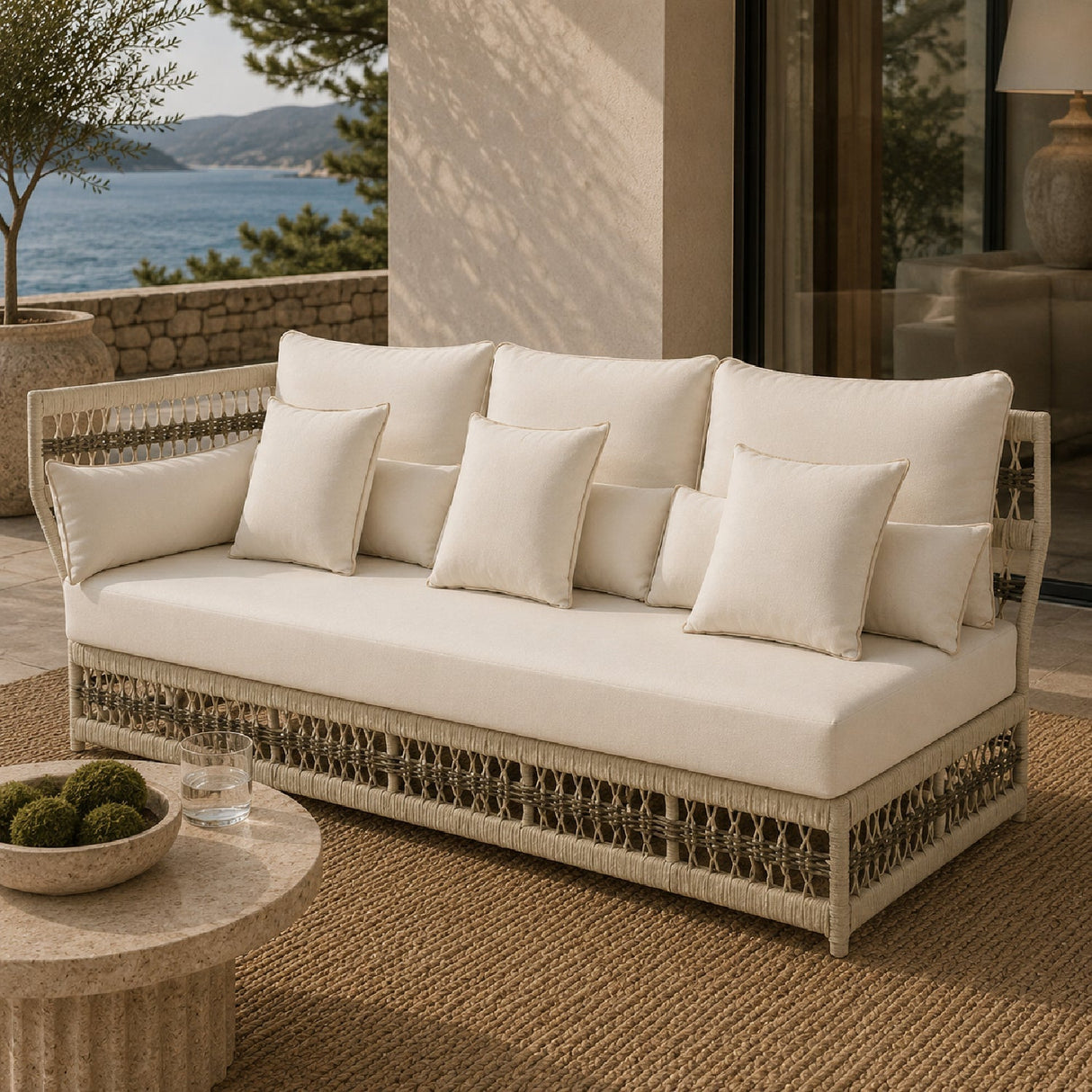 Modern European furniture - Cream Aluminum Outdoor Left-Armed Sofa - www.oroa.com
