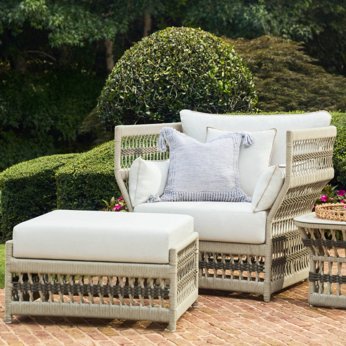 Modern European furniture - Cream Aluminum Outdoor Ottoman - www.oroa.com