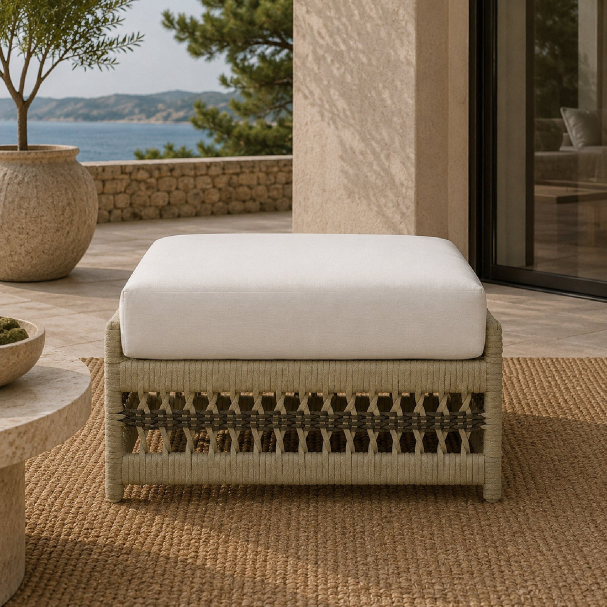 Modern European furniture - Cream Aluminum Outdoor Ottoman - www.oroa.com