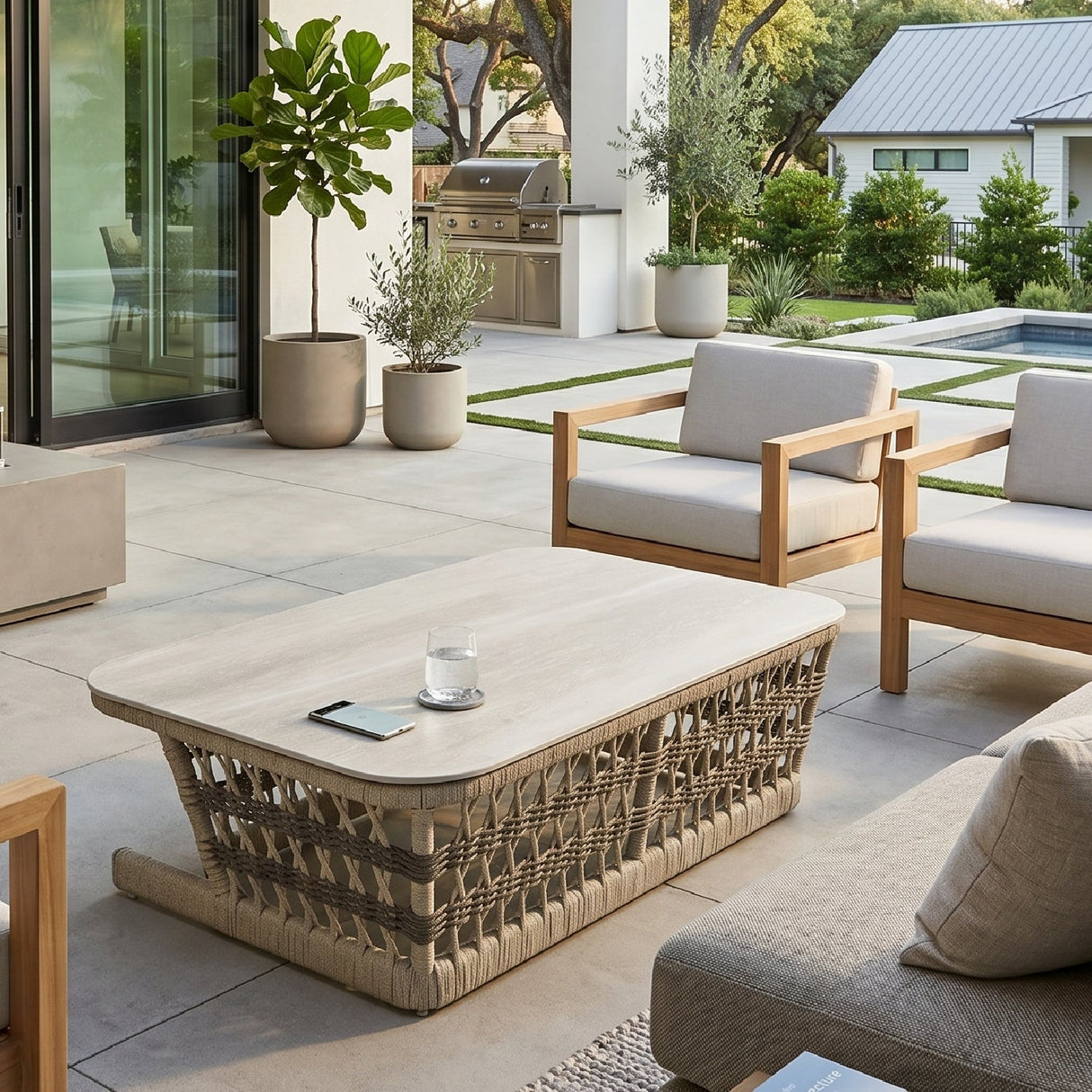 Modern European furniture - Cream Aluminum Outdoor Coffee Table - www.oroa.com