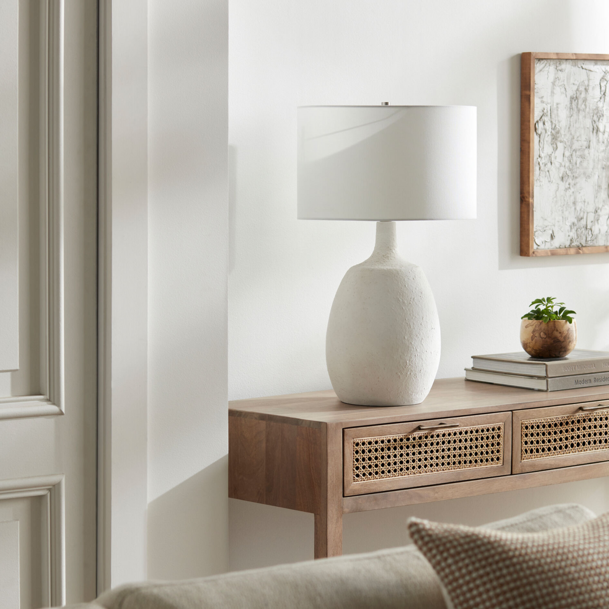 White Cement Accent Table Lamp | Oroa.com