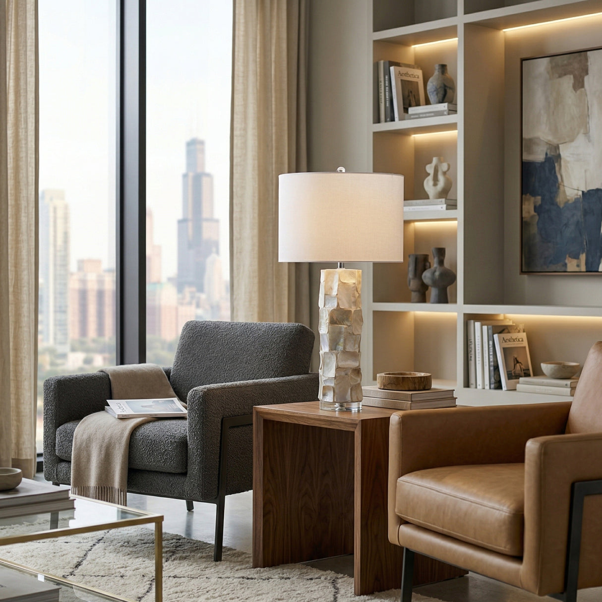 Modern European furniture - Cream Shell Accent Table Lamp - www.oroa.com