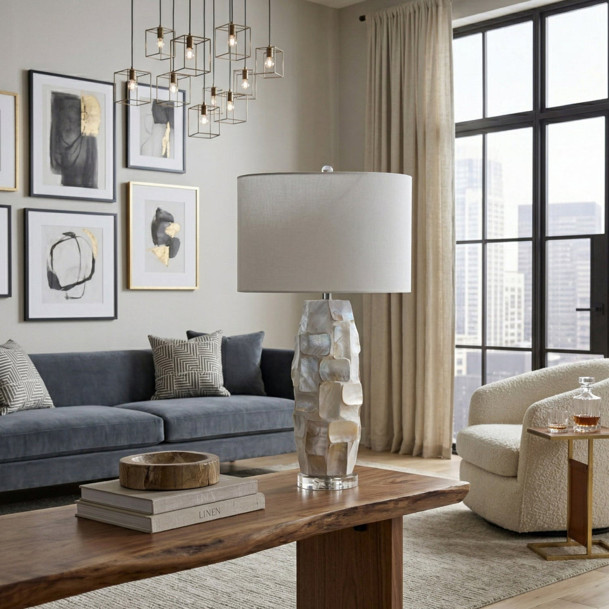 Modern European furniture - Cream Inlaid Shell Table Lamp - www.oroa.com
