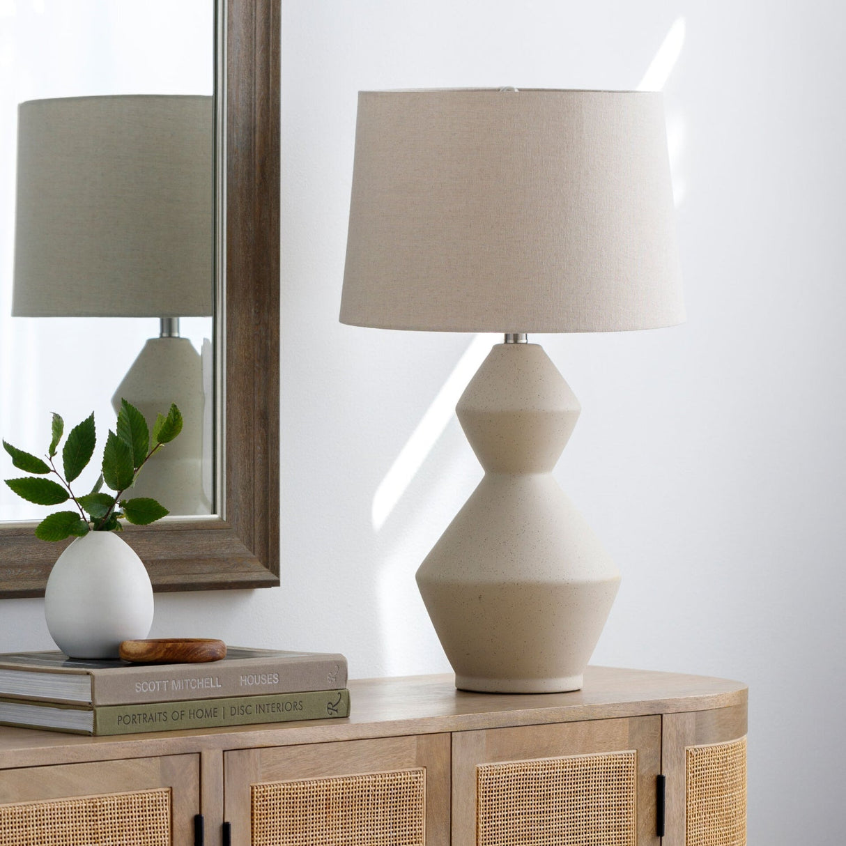 Modern European furniture - Beige Ceramic Geometrical Table Lamp - www.oroa.com