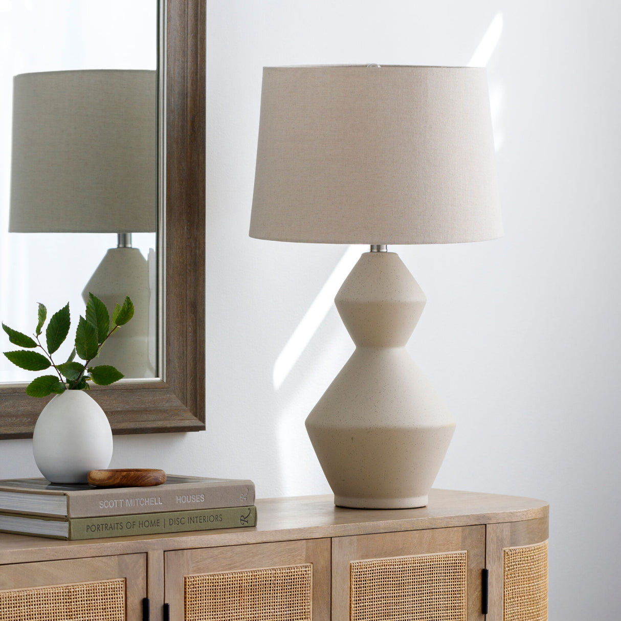 Modern European furniture - Beige Ceramic Geometrical Table Lamp - www.oroa.com | Oroa.com