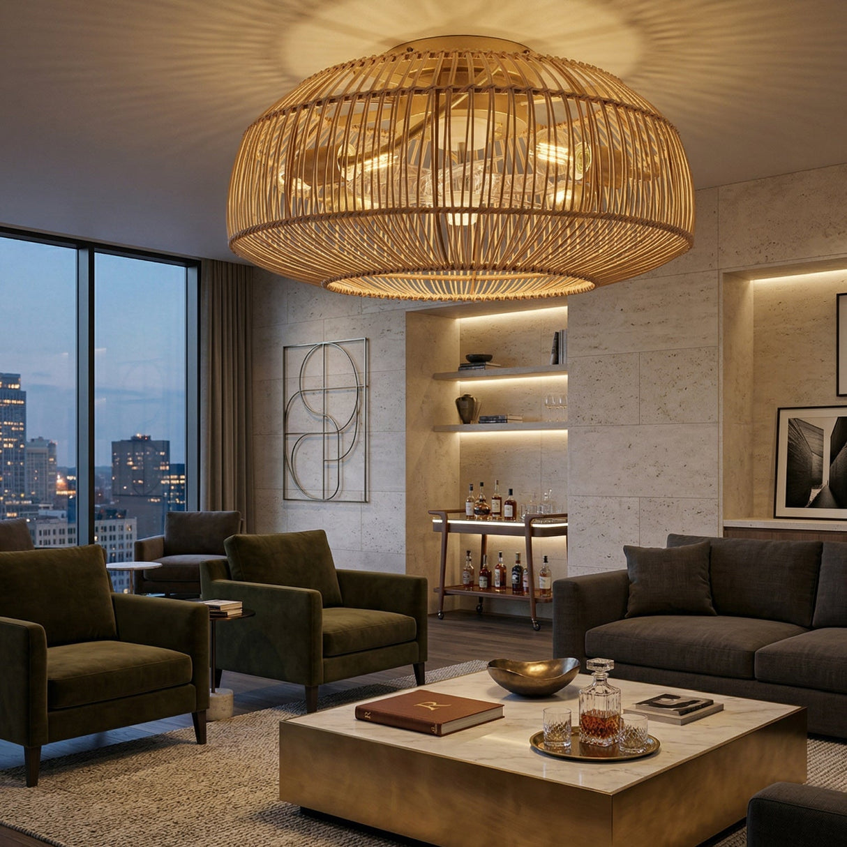 Modern European furniture - Rattan Cane 4-Light Chandelier - www.oroa.com