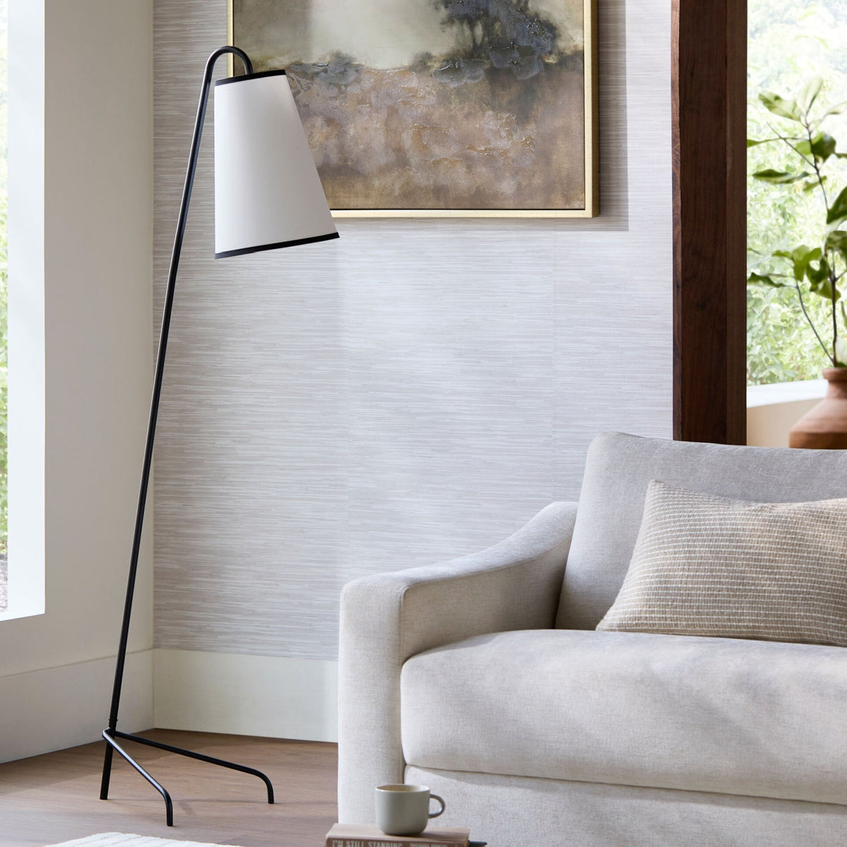 Modern European furniture - White Linen Tilted Floor Lamp - www.oroa.com