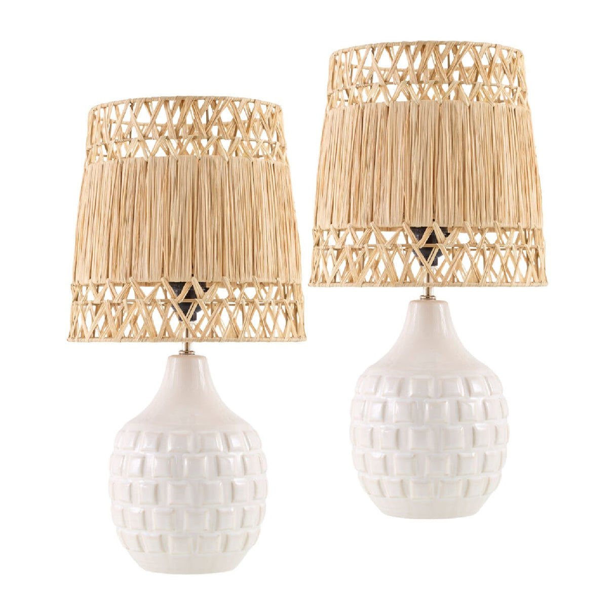 Modern European furniture - Woven Seagrass Ceramic Table Lamp (Set of 2) - www.oroa.com