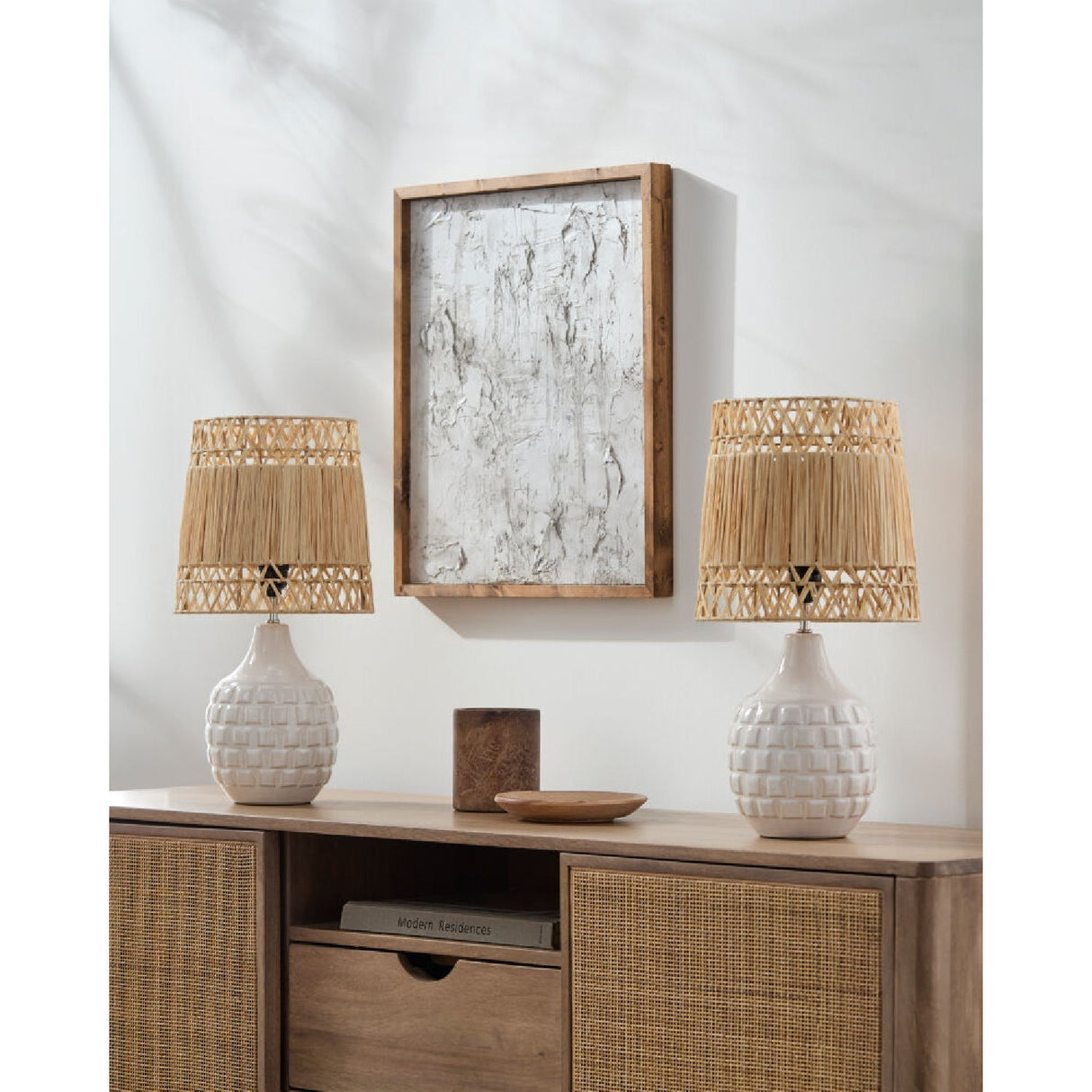 Modern European furniture - Woven Seagrass Ceramic Table Lamp (Set of 2) - www.oroa.com