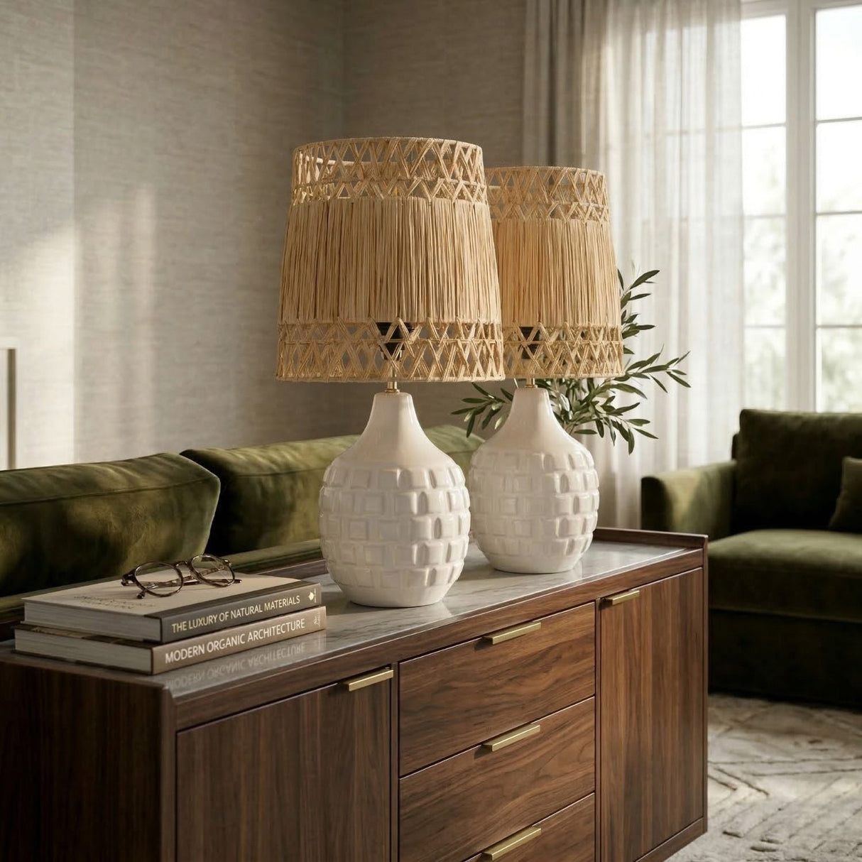 Modern European furniture - Woven Seagrass Ceramic Table Lamp (Set of 2) - www.oroa.com