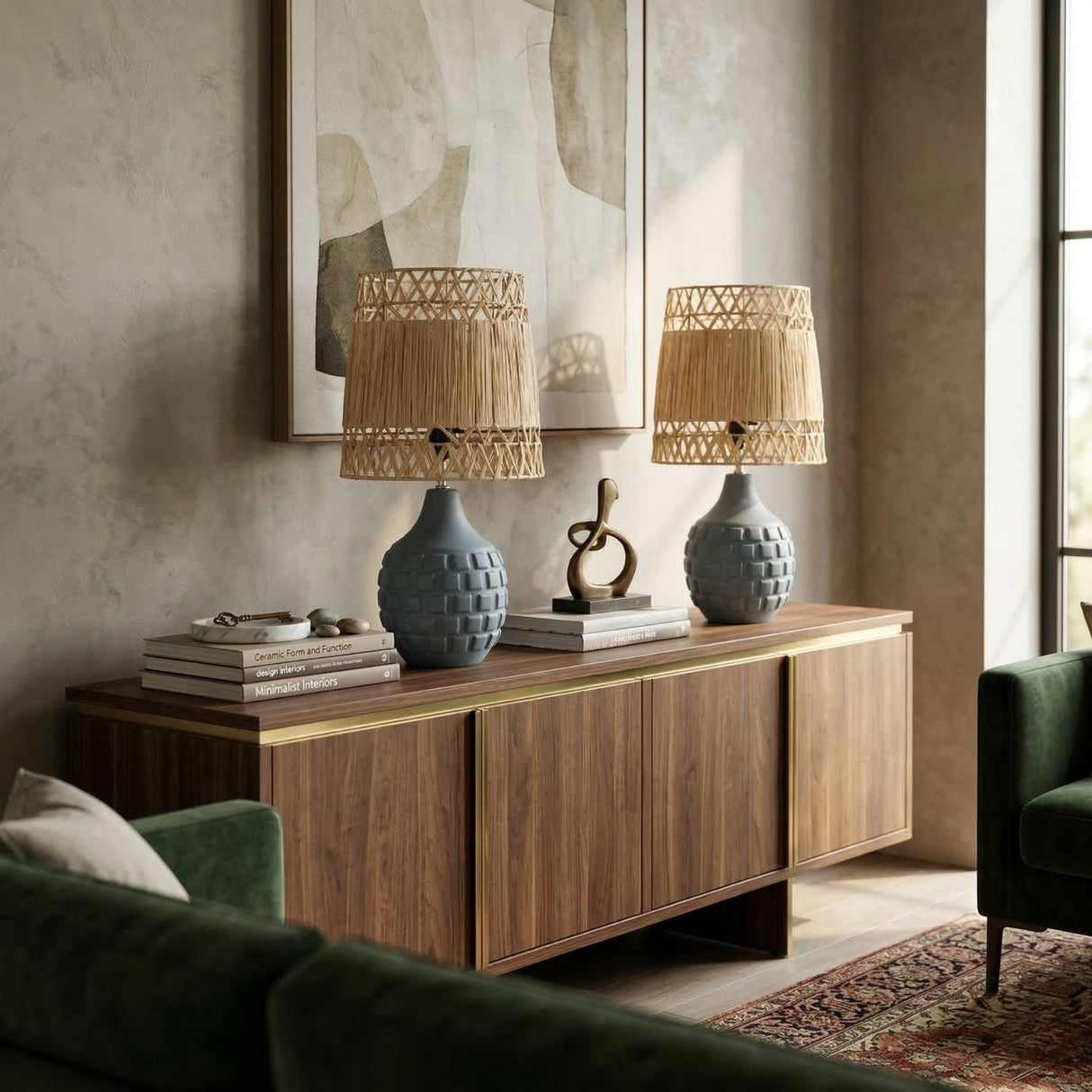 Modern European furniture - Woven Seagrass Ceramic Table Lamp (Set of 2) - www.oroa.com