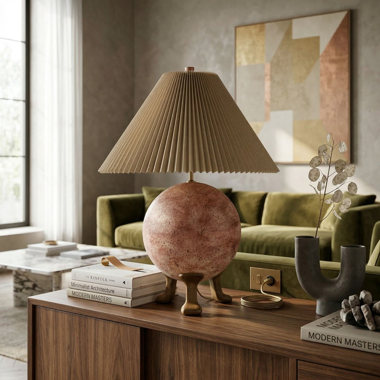Modern European furniture - Pleated Linen Cement Table Lamp - www.oroa.com