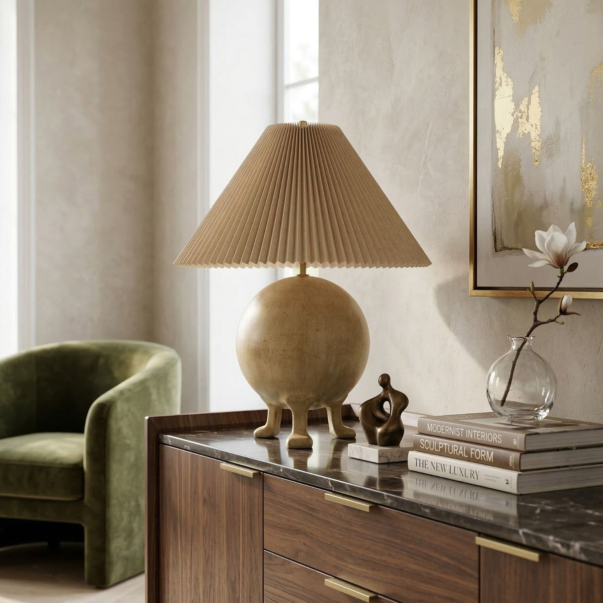 Modern European furniture - Pleated Linen Cement Table Lamp - www.oroa.com