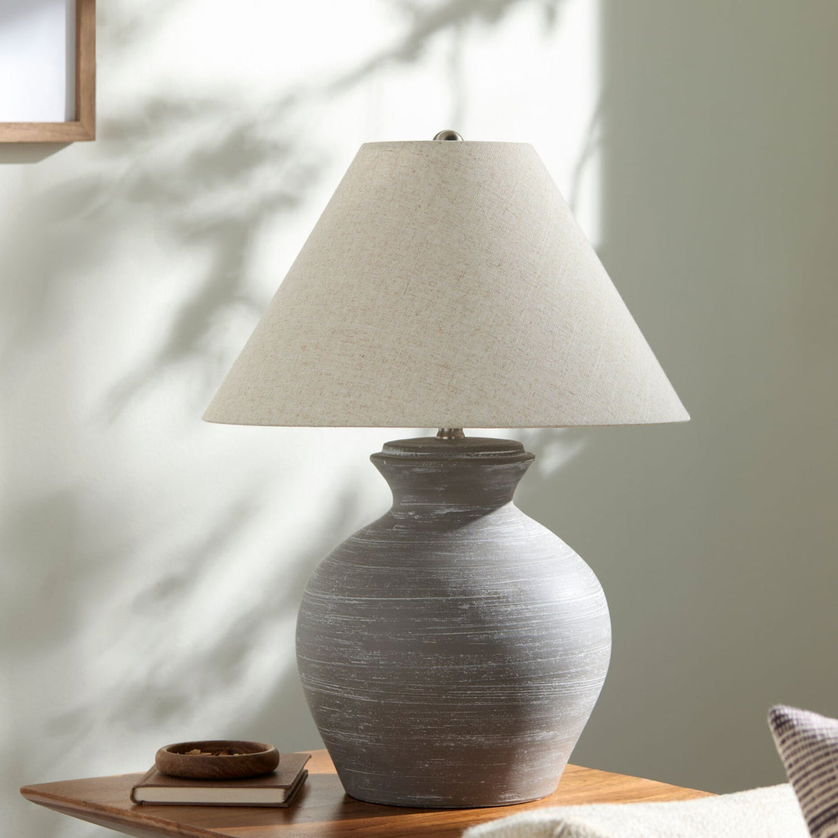 Modern European furniture - Gray Ceramic Linen Table Lamp - www.oroa.com