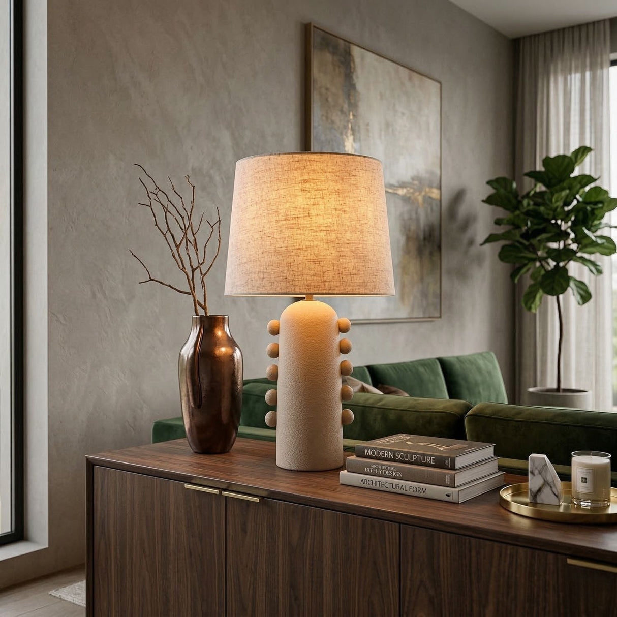 Modern European furniture - Linen Glazed Ceramic Table Lamp - www.oroa.com