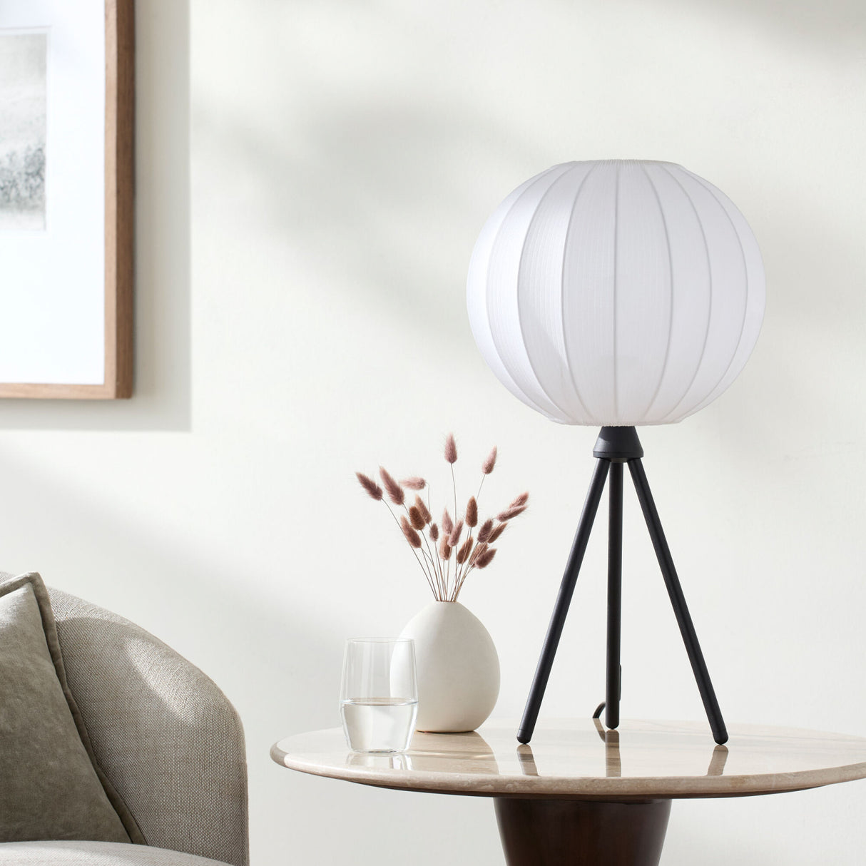 Modern European furniture - White Cotton Tripod Table Lamp - www.oroa.com