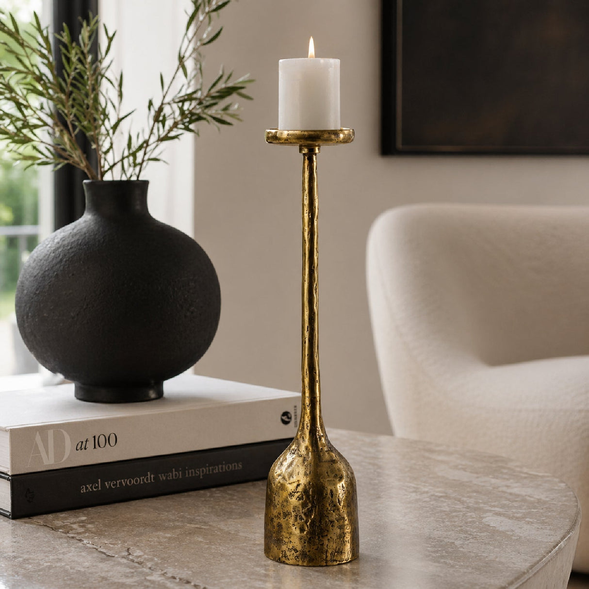 Modern European furniture -Antiqued Iron Candleholder L - www.oroa.com