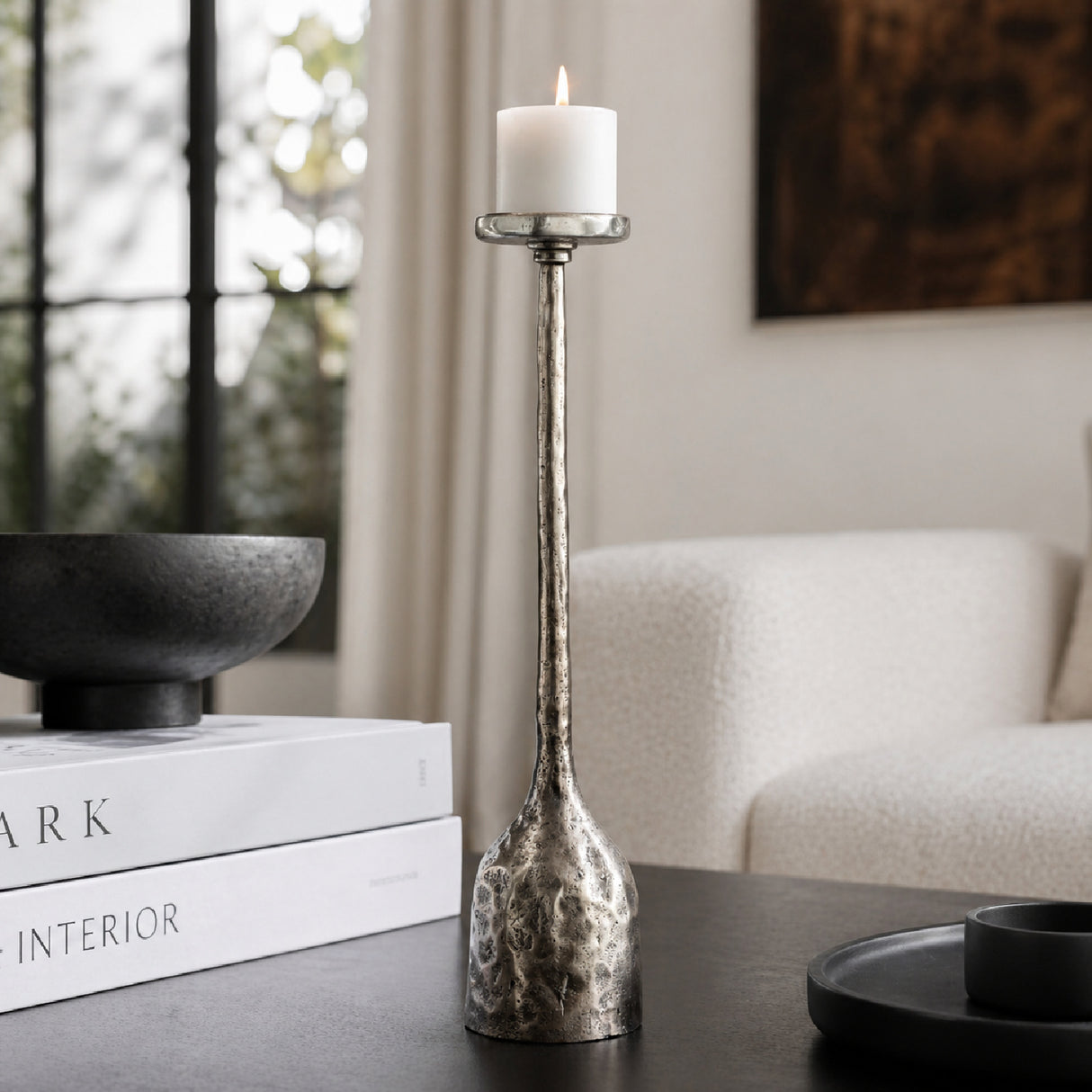 Modern European furniture -Antiqued Iron Candleholder L - www.oroa.com