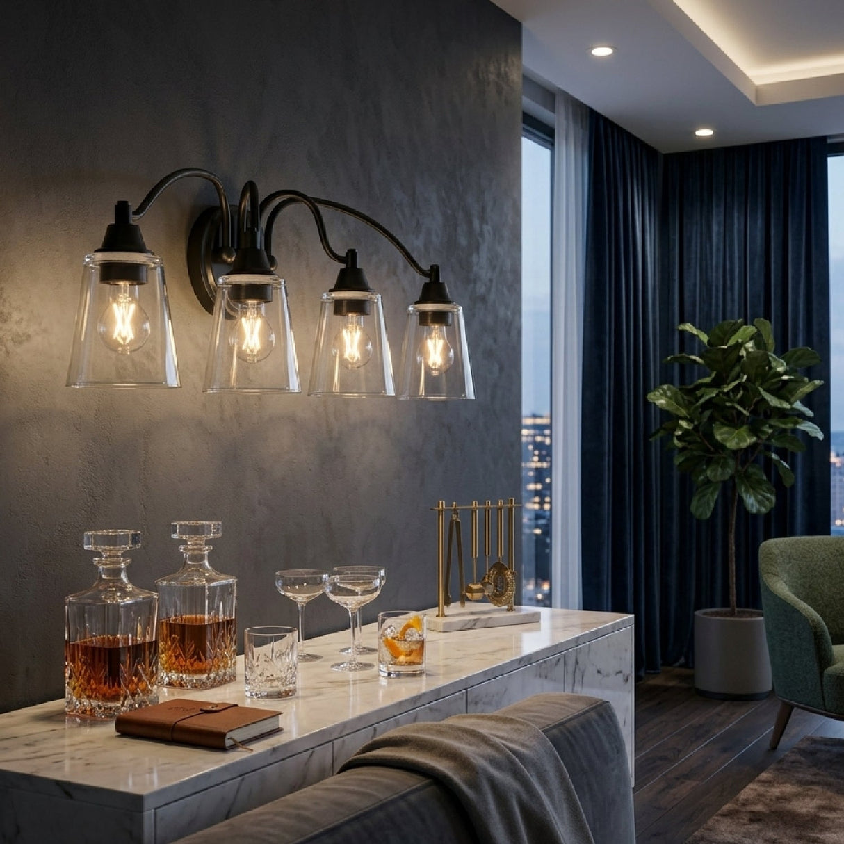 Modern European furniture - Clear Glass 4-Light Wall Lamp - www.oroa.com