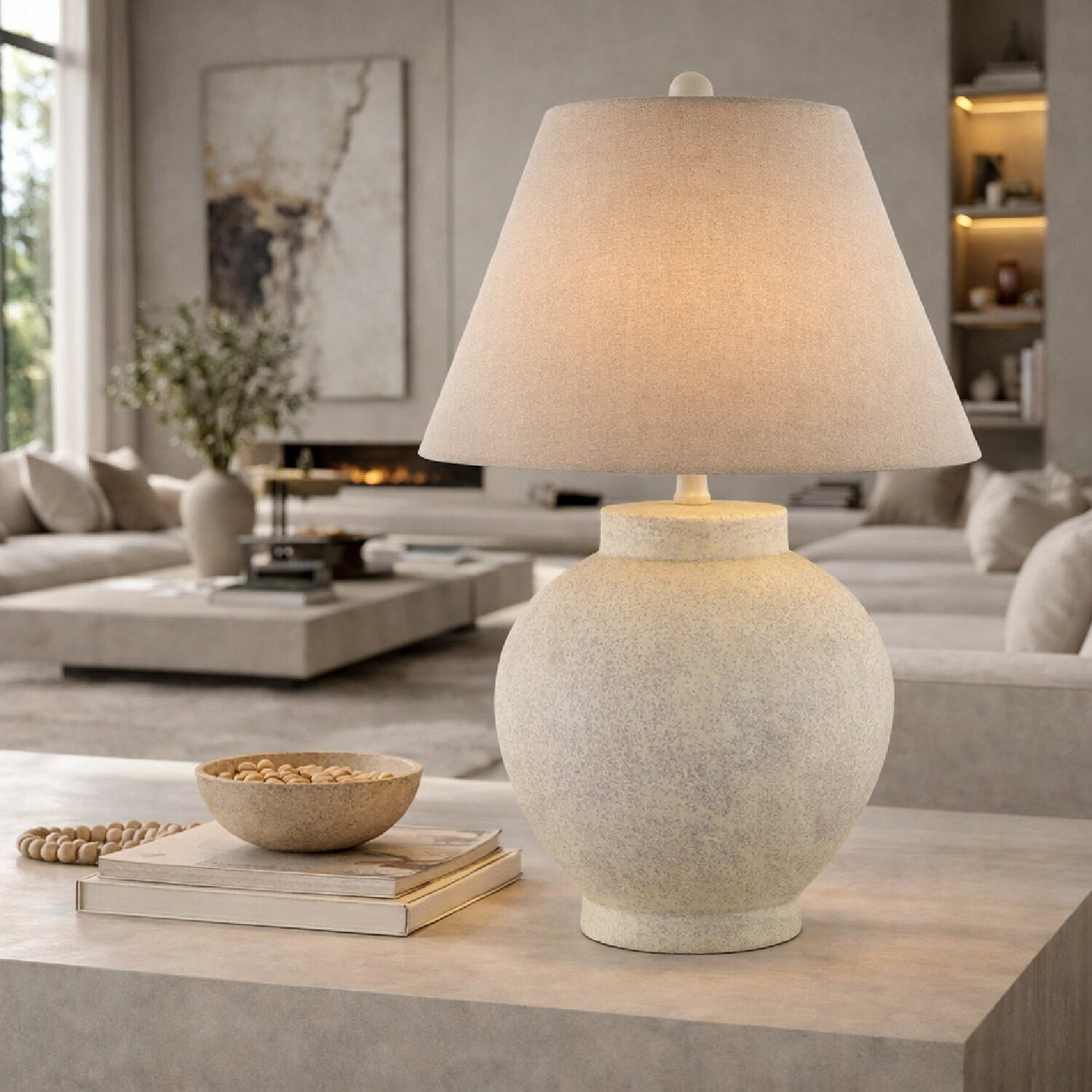 Modern European furniture - Ceramic Beige Linen Table Lamp - www.oroa.com