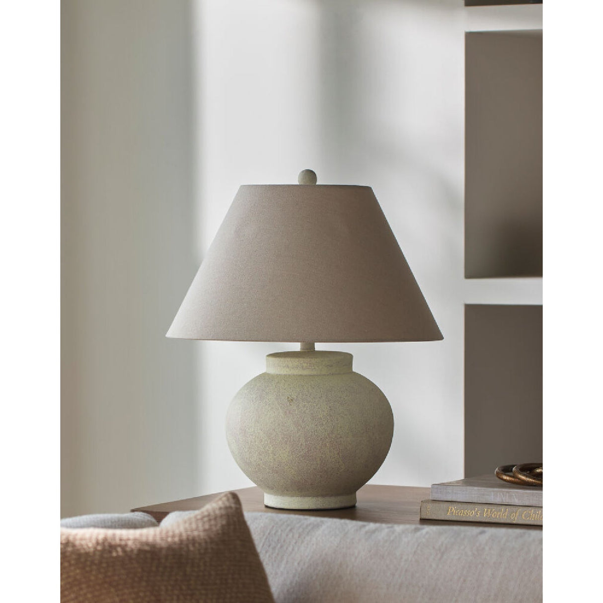 Modern European furniture - Ceramic Beige Linen Table Lamp - www.oroa.com