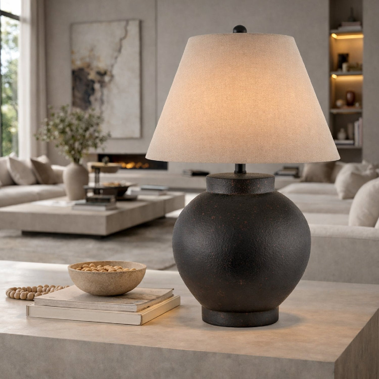 Modern European furniture - Ceramic Beige Linen Table Lamp - www.oroa.com