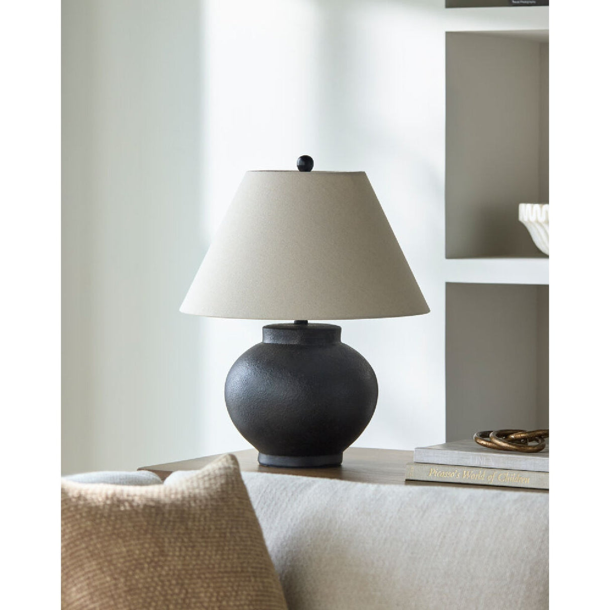Modern European furniture - Ceramic Beige Linen Table Lamp - www.oroa.com