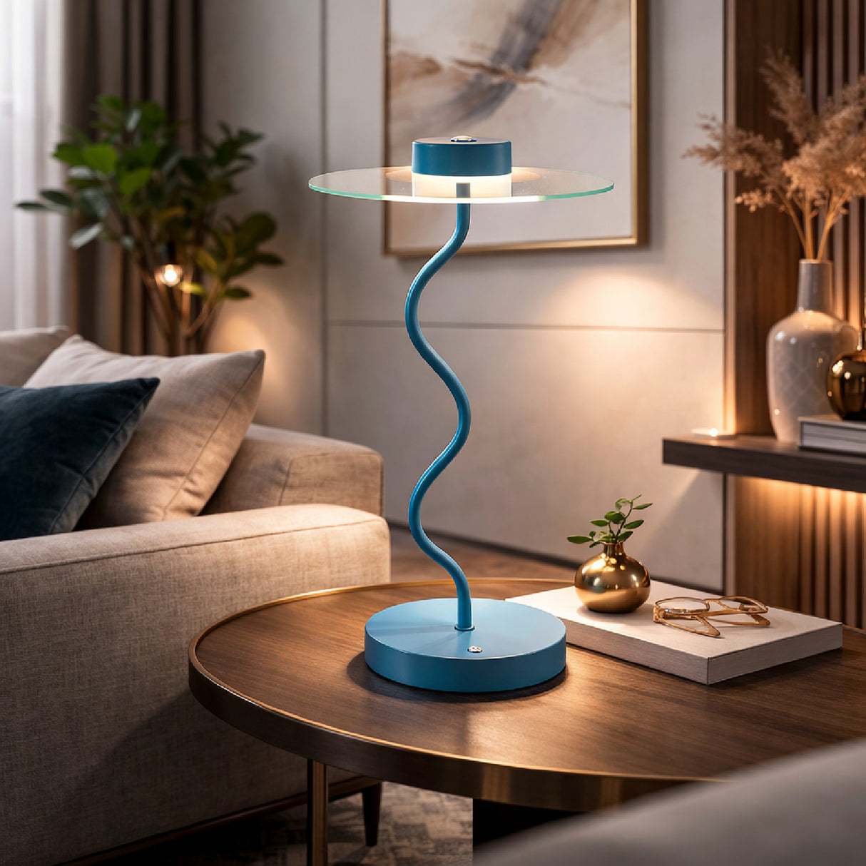 Modern European furniture - Blue Wavy Accent Table Lamp - www.oroa.com | Oroa.com
