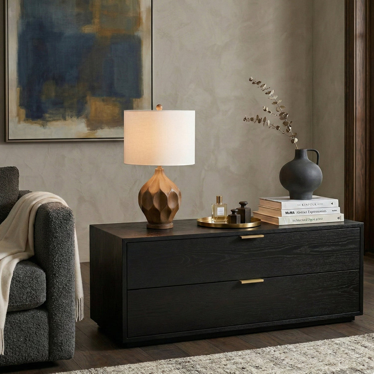 Modern European furniture - Brown Carved Accent Table Lamp - www.oroa.com