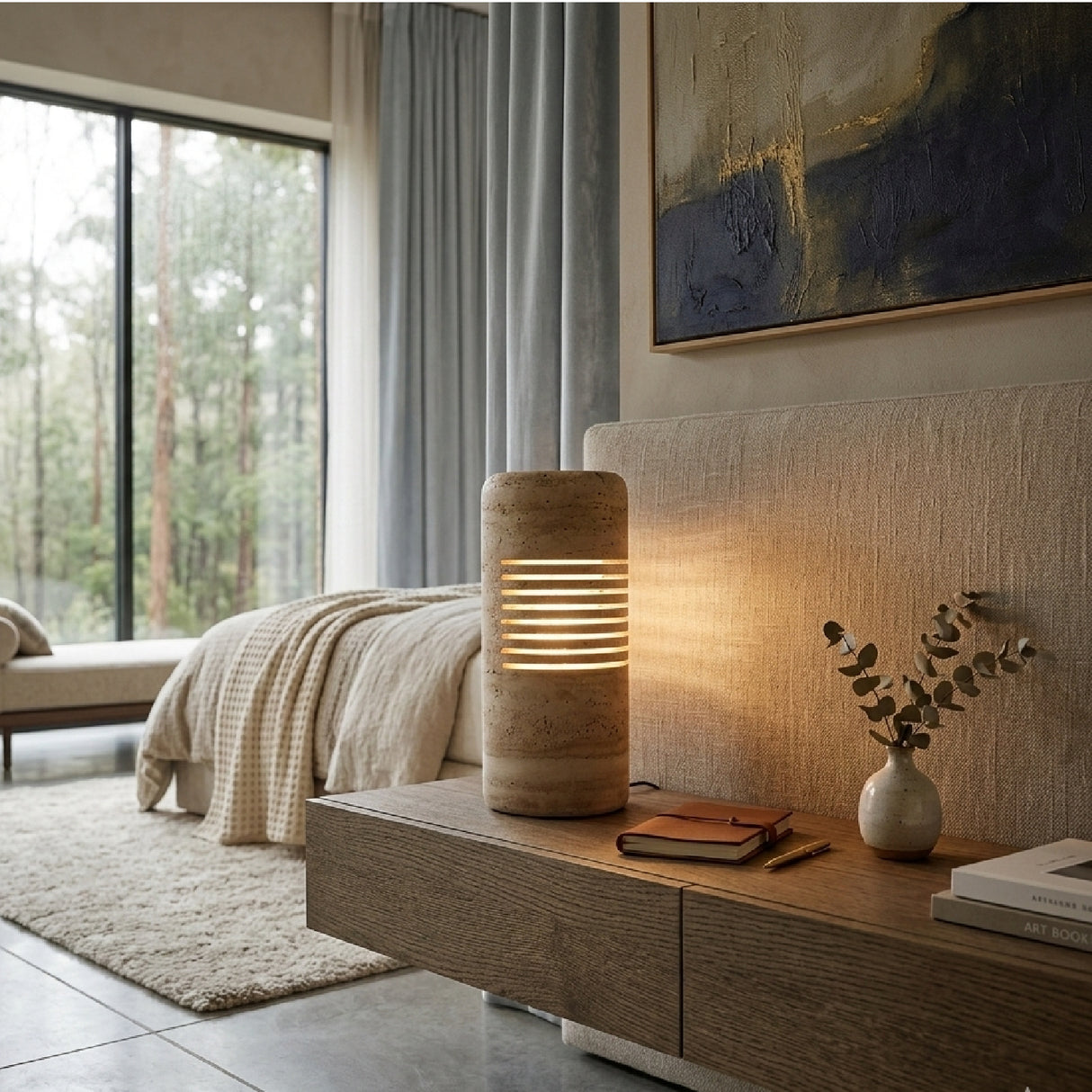 Modern European furniture - Beige Travertine Accent Table Lamp - www.oroa.com