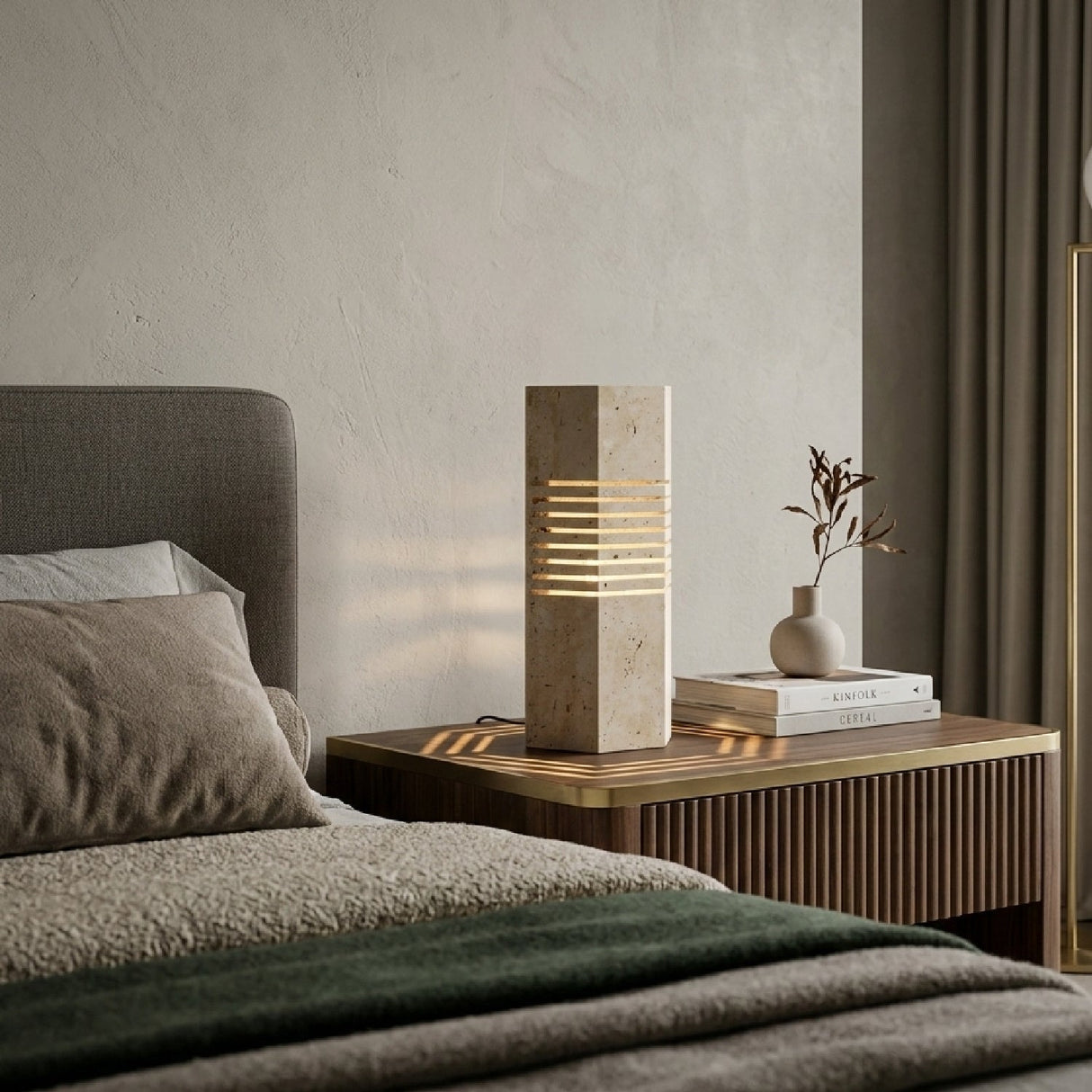 Modern European furniture - Beige Travertine Accent Table Lamp - www.oroa.com