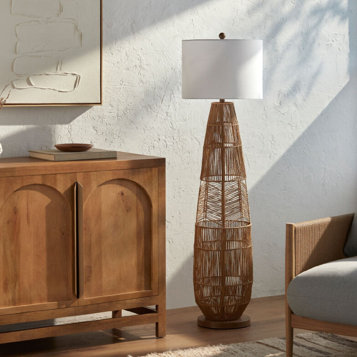 Modern European furniture - Natural Rattan Accent Floor Lamp - www.oroa.com