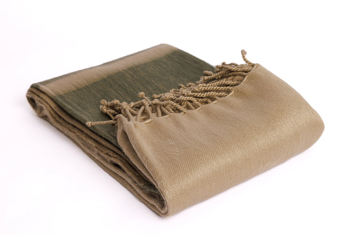Handwoven Alpaca Throw Blanket - Tobacco Olive & Khaki - OROA