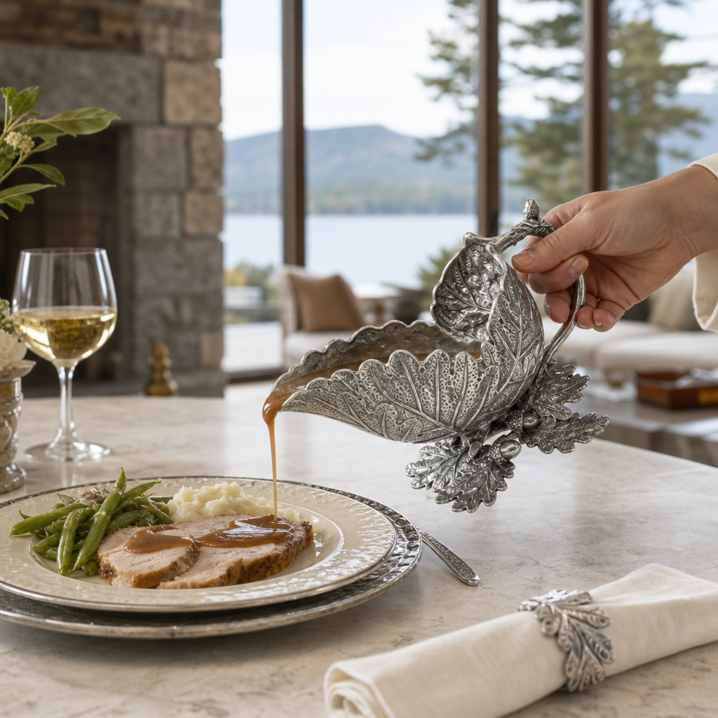 Pure Pewter Oak Leaf Gravy Boat - OROA