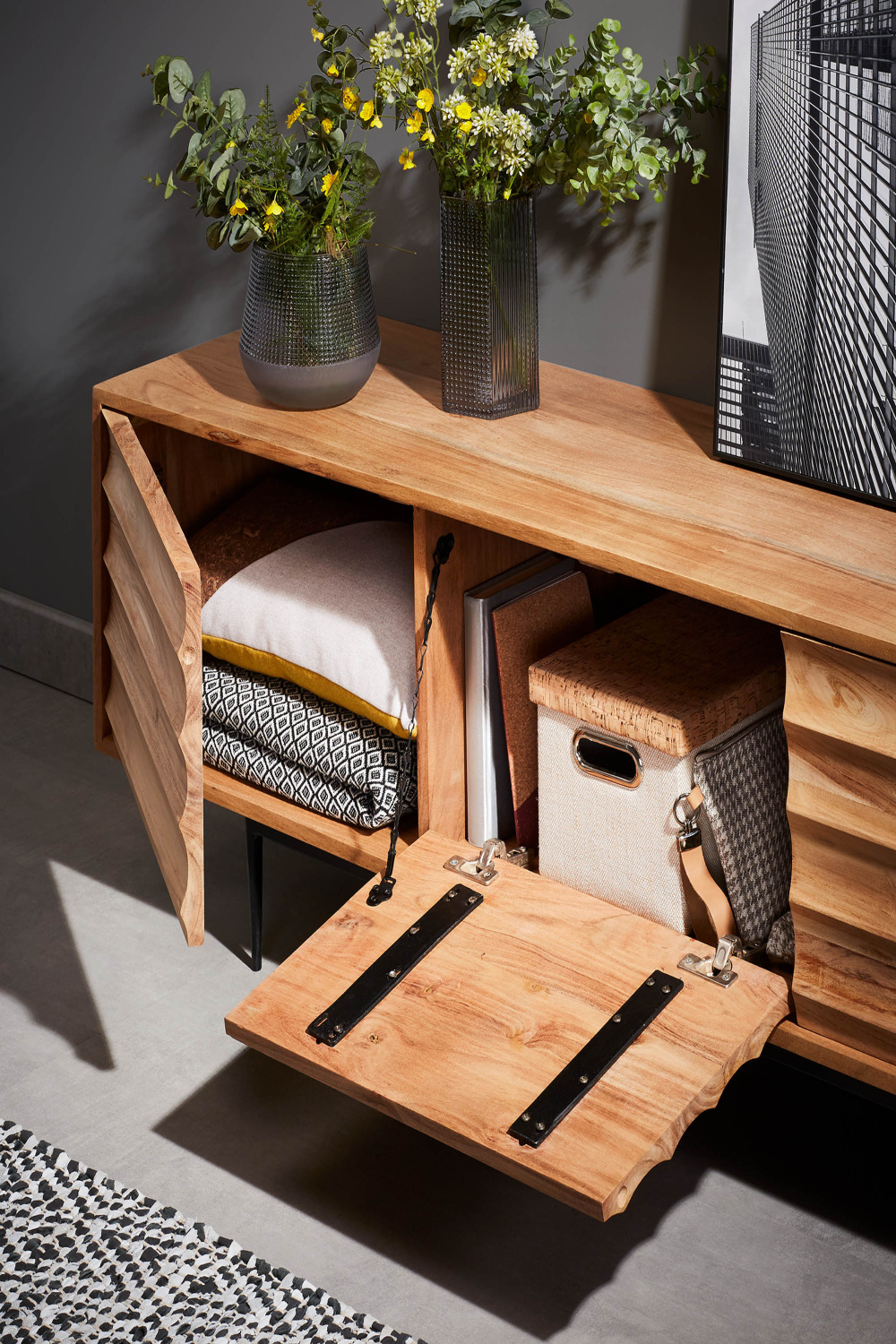 Natural Wood 3-Door TV Cabinet | La Forma Delsie