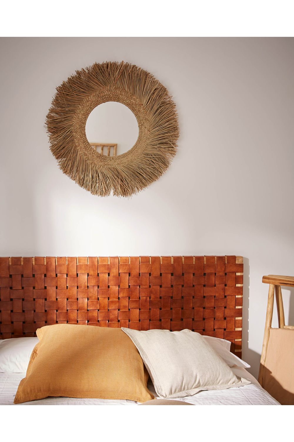 Woven Brown Leather Queen Headboard | Oroa.com