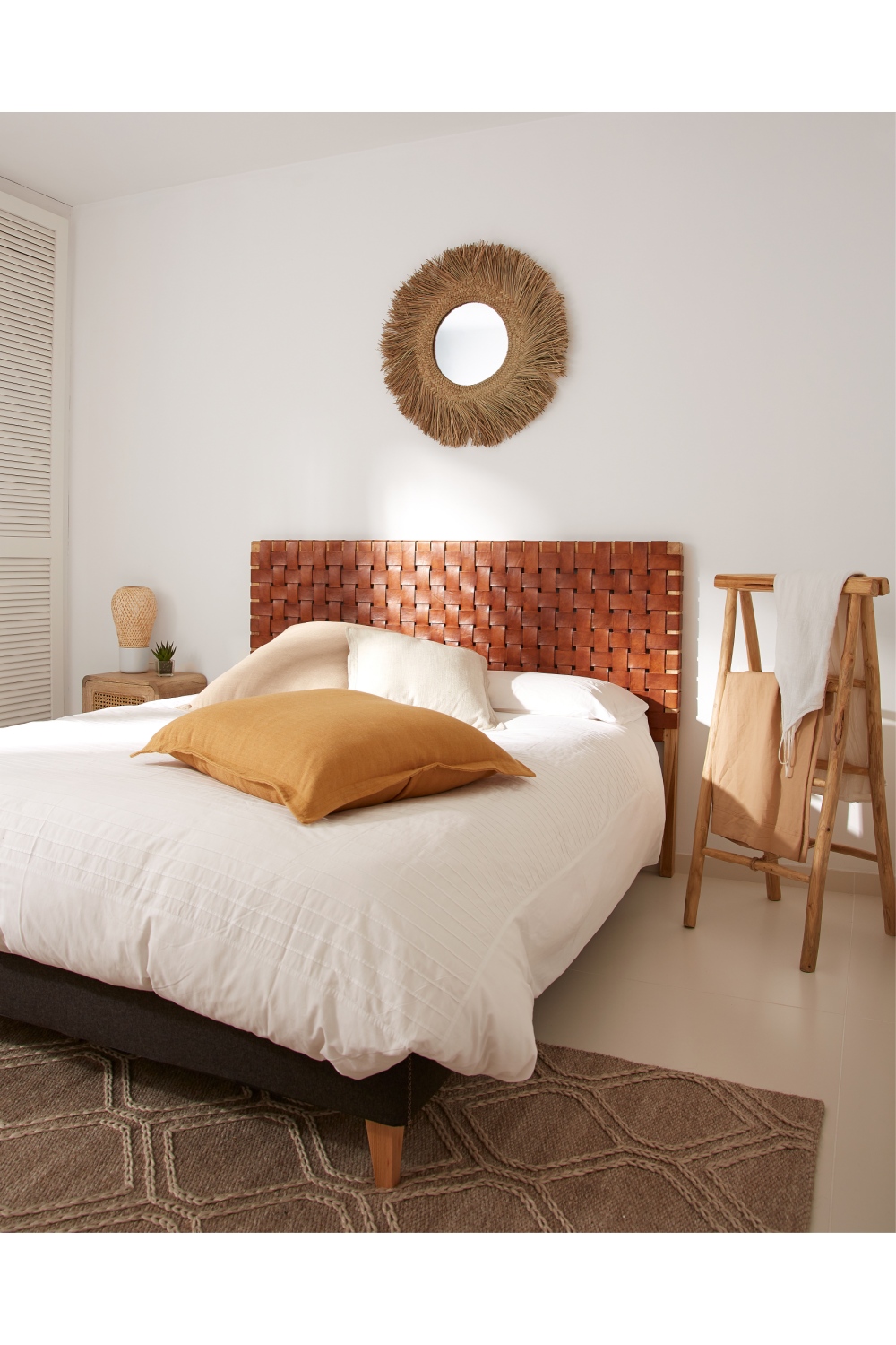 Woven Brown Leather Queen Headboard | Oroa.com