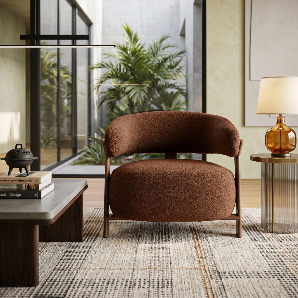 Brown Fabric Rounded Lounge Chair | Oroa.com