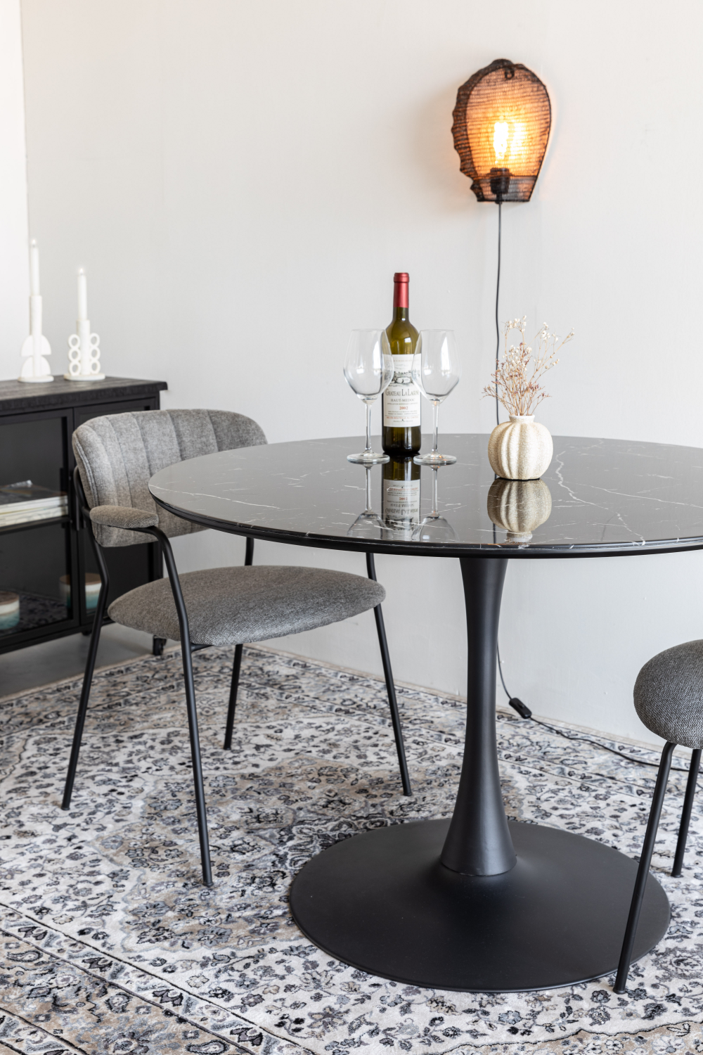 Marble Finish Pedestal Dining Table | DF Maru | Oroa.com