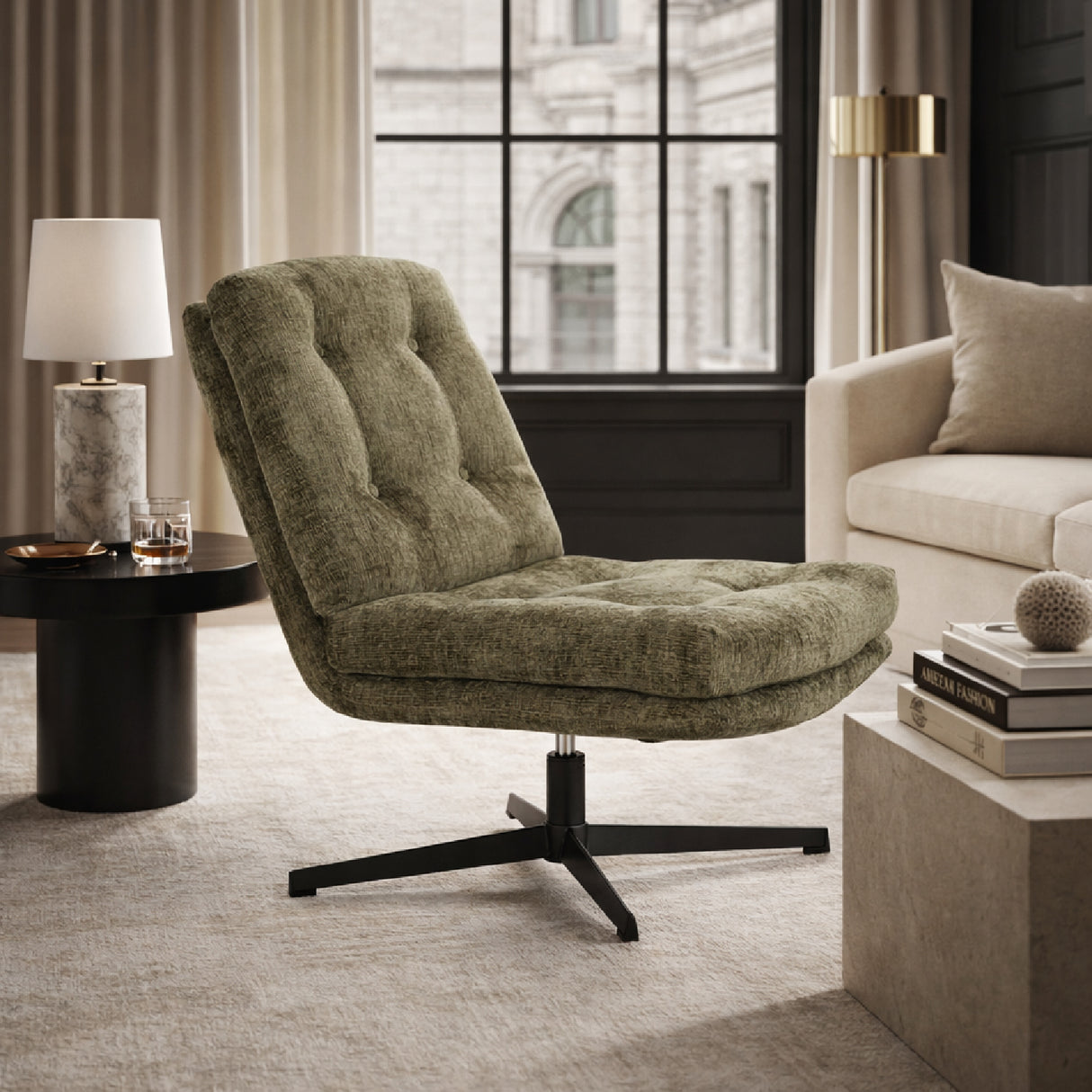 Grid-Tufted Swivel Lounge Chair | Oroa.com