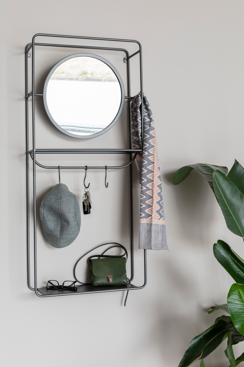 Gray Wall Rack With Mirror | DF Duco | OROA.com