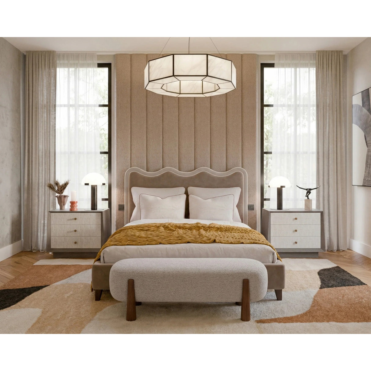 Scalloped Solid Wood Queen Bed | Oroa.com