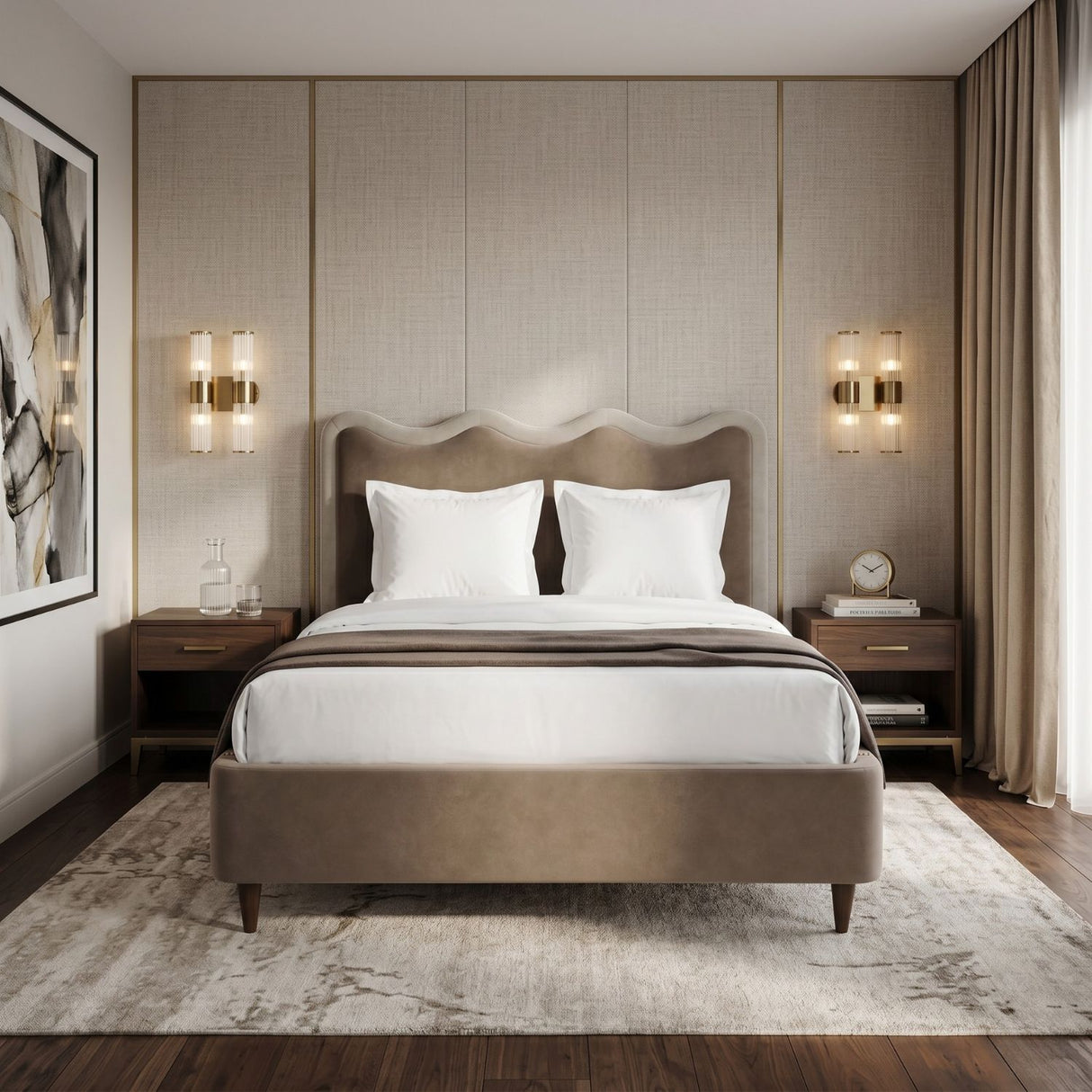 Scalloped Solid Wood Queen Bed | Oroa.com