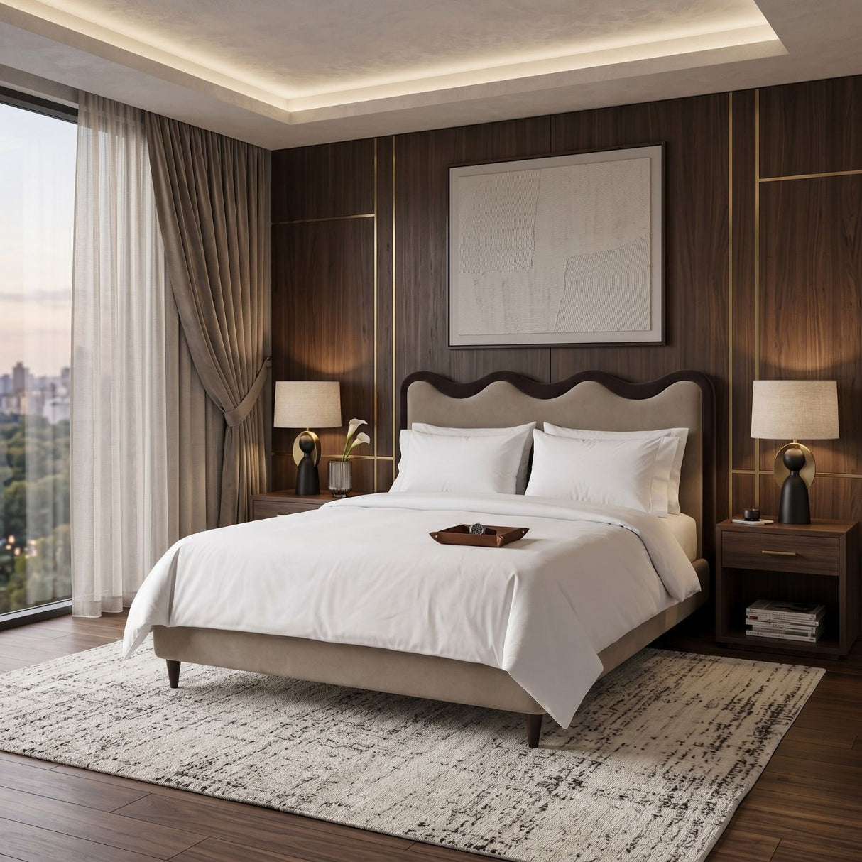 Scalloped Solid Wood Queen Bed | Oroa.com