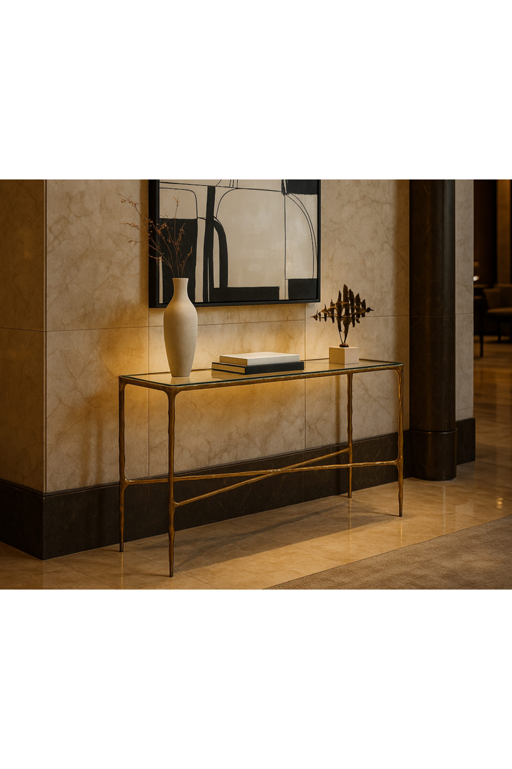 Cobra Console Table – Textured Antique Brass and Glass | Oroa.com