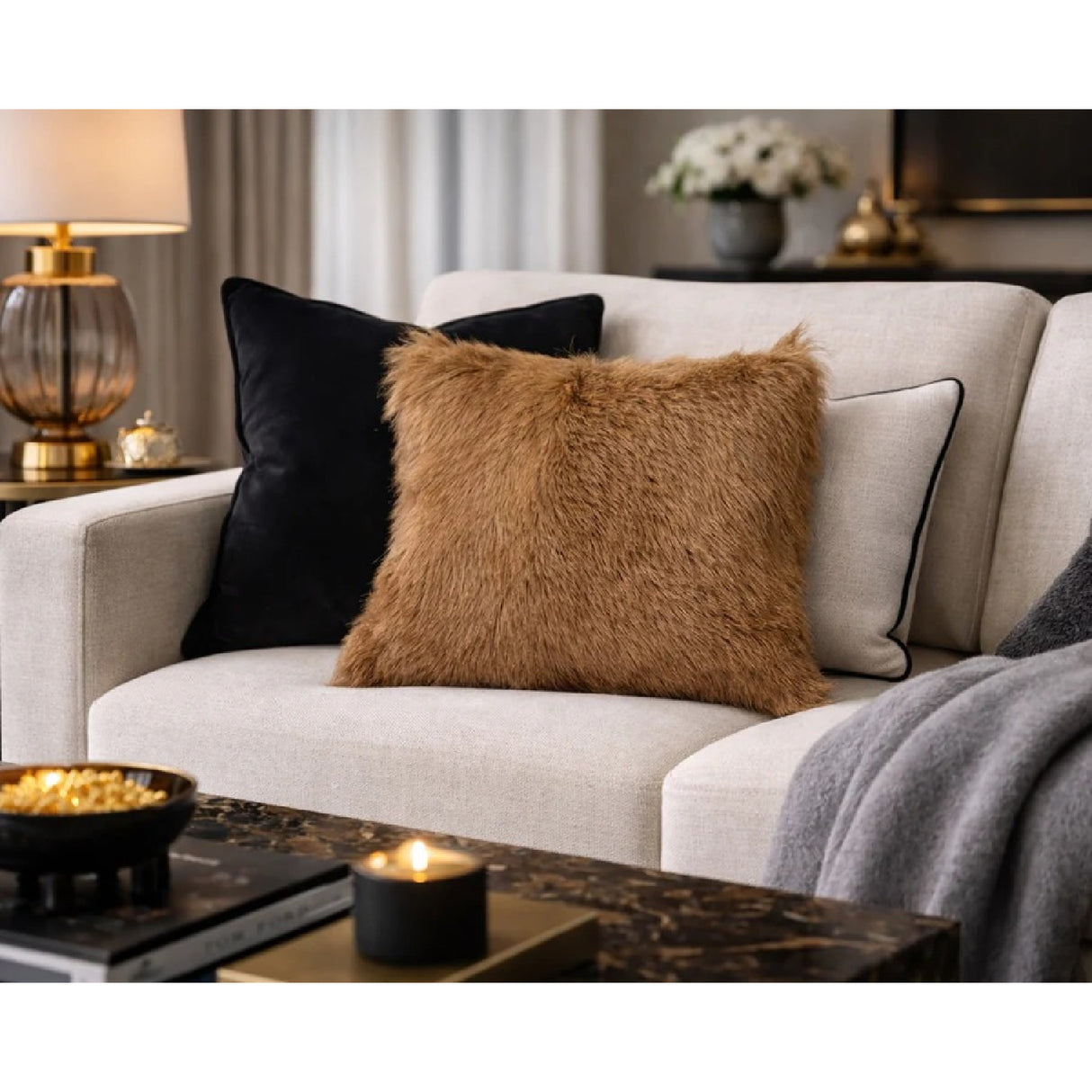 Modern furniture - Brown Furry Pillow - www.oroa.com | Oroa.com