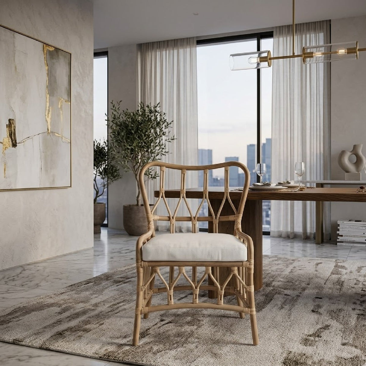 Rattan Dining Chair Set (2) | Living Essentials Caprice – angled view