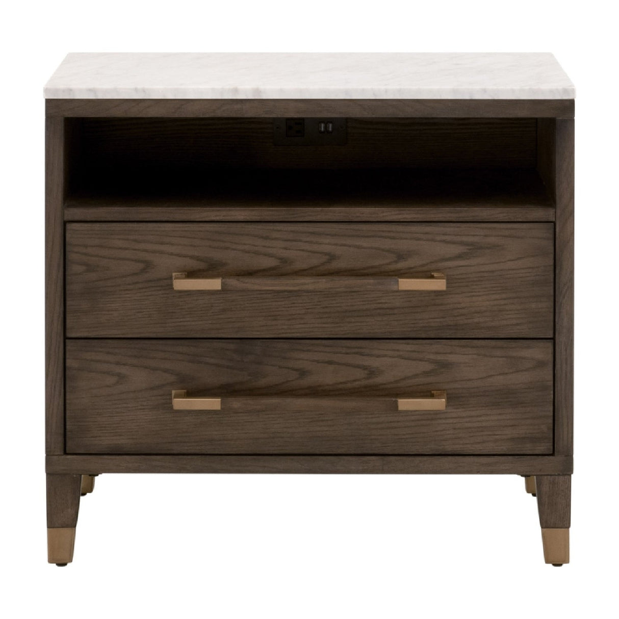 Marble Top Oak 2-Drawer Nightstand | Living Essentials Cambria – front view